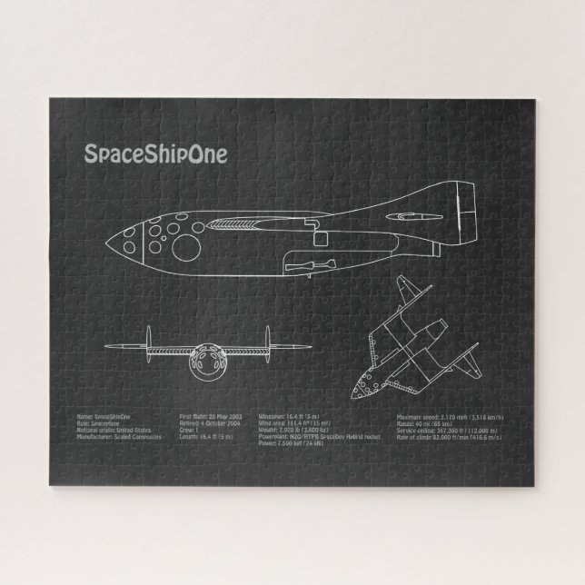 SpaceShipOne - Aeroplane Blueprint Drawing Plans P Jigsaw Puzzle (Horizontal)