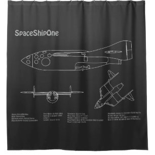 SpaceShipOne - Airplane Blueprint Drawing Plans PD Shower Curtain