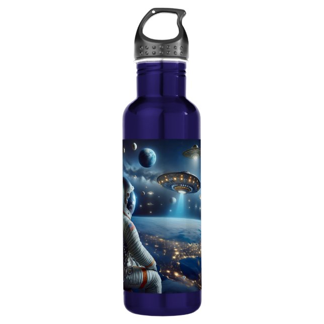Spaceships and an Astronaut in Outer Space 710 Ml Water Bottle (Front)