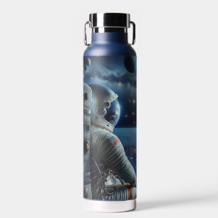 Spaceships and an Astronaut in Outer Space Water Bottle