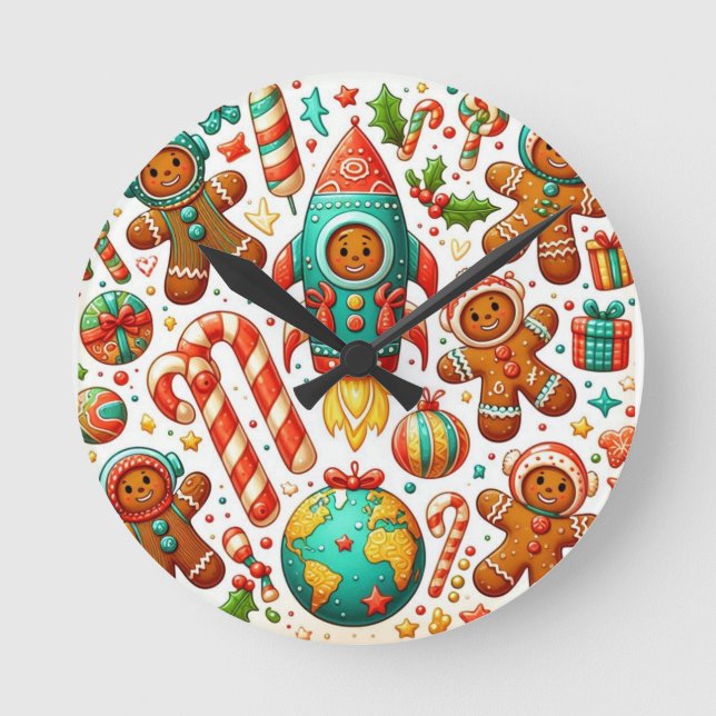 SpaceShuttle christmas  Round Clock (Front)