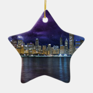 Spacey Chicago Skyline Ceramic Tree Decoration