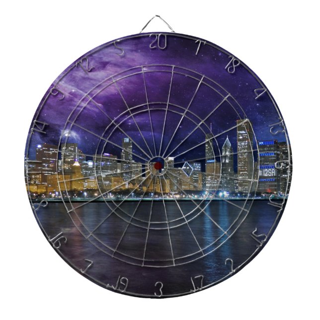 Spacey Chicago Skyline Dartboard (Front)