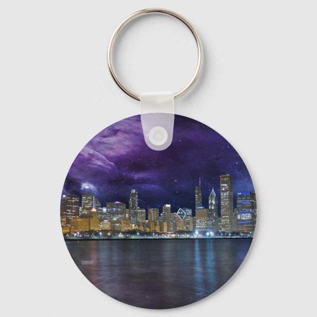 Spacey Chicago Skyline Key Ring (Front)