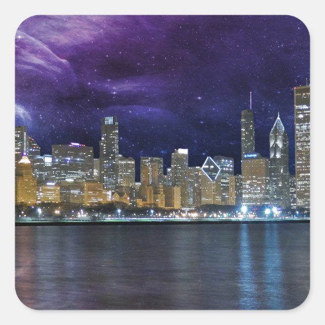 Spacey Chicago Skyline Square Sticker (Front)