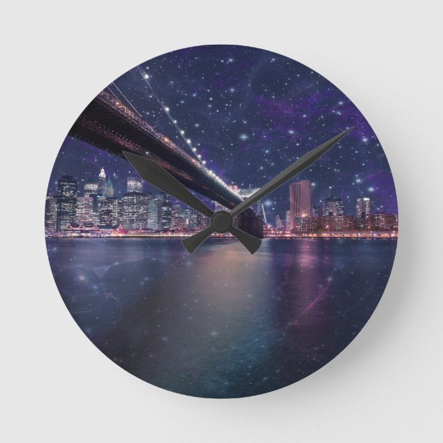 Spacey Manhattan Skyline Round Clock (Front)