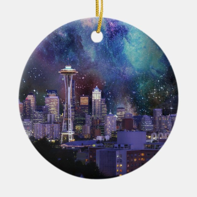 Spacey Seattle Ceramic Tree Decoration (Front)