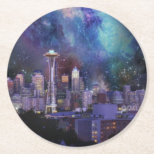 Spacey Seattle Round Paper Coaster (Front)