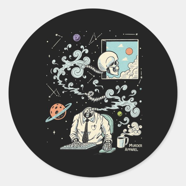 Spacing Out ADHD Skeleton 61 Classic Round Sticker (Front)