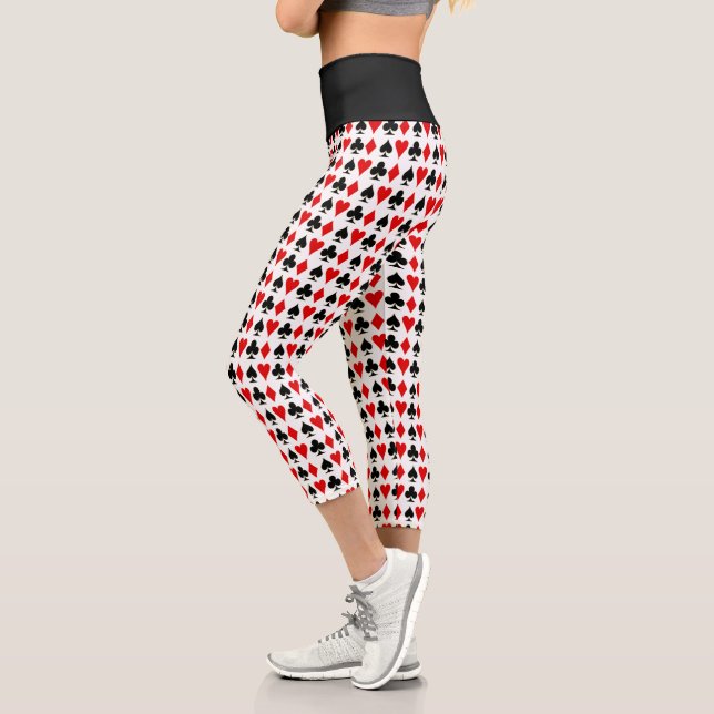 Spade, Diamond, Club, Heart Card Suits Lucky Capri Leggings (Left)