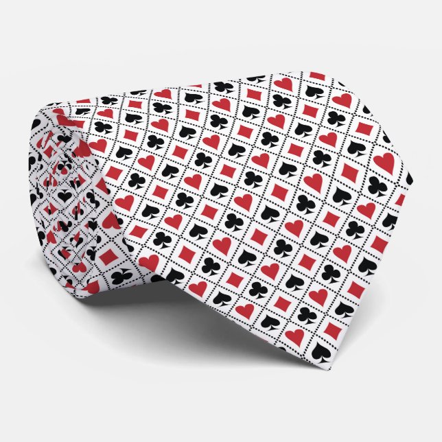Spade, diamond, heart  & club playing card pattern tie (Rolled)