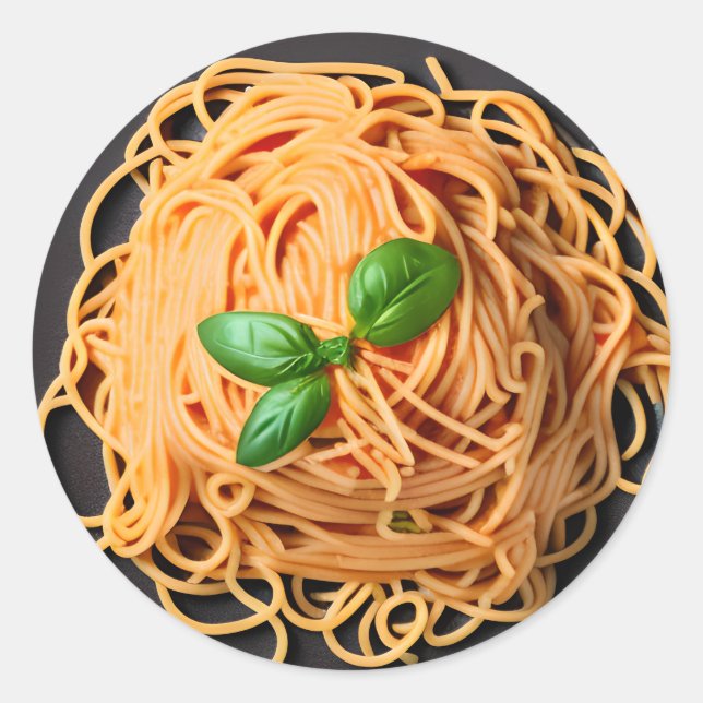 Spaghetti and Basil Food Plate Classic Round Sticker (Front)