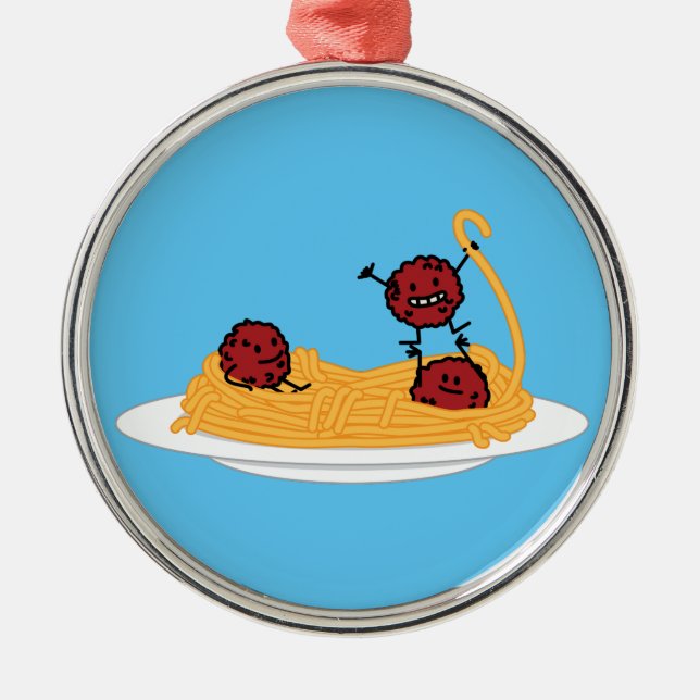 Spaghetti and meatballs pasta noodles Italian food Metal Tree Decoration (Front)