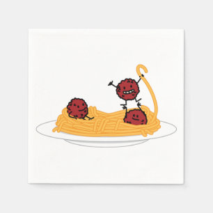 Spaghetti and meatballs pasta noodles Italian food Napkin