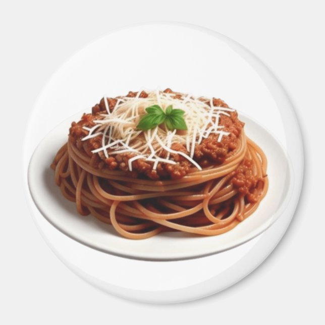 Spaghetti Bolognese with Cheese and Basil Leaves Magnet (Front)