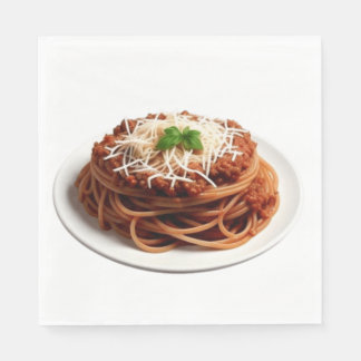 Spaghetti Bolognese with Cheese and Basil Leaves Napkin