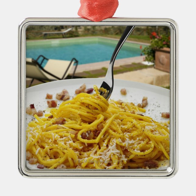 Spaghetti Carbonara Metal Tree Decoration (Front)