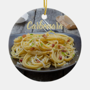 Spaghetti Carbonara Pasta with Bacon and Parmesan  Ceramic Tree Decoration