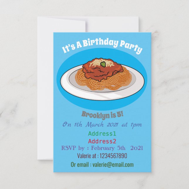  Spaghetti cartoon illustration Invitation (Front)
