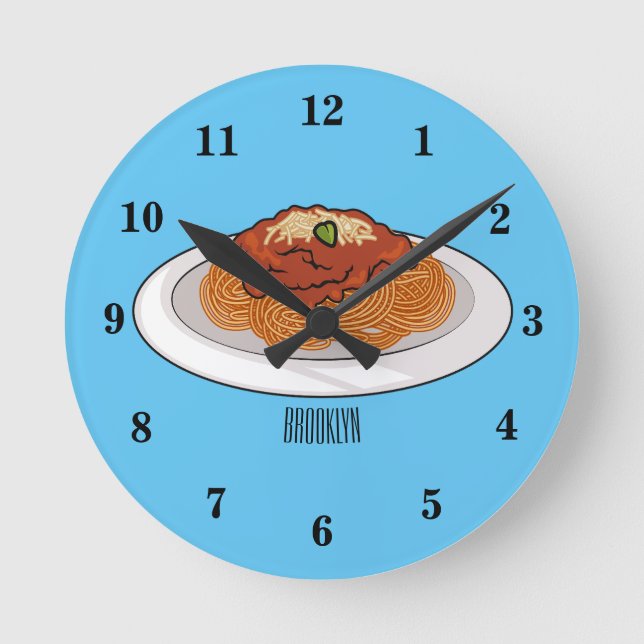  Spaghetti cartoon illustration Round Clock (Front)