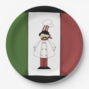 Spaghetti dinner Italian Chef cartoon paper plate