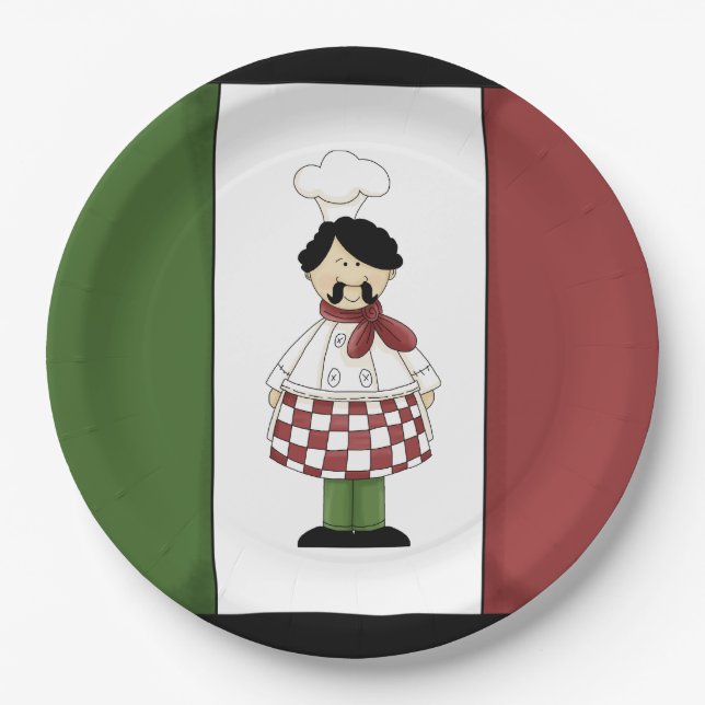 Spaghetti dinner Italian chef paper plates (Front)
