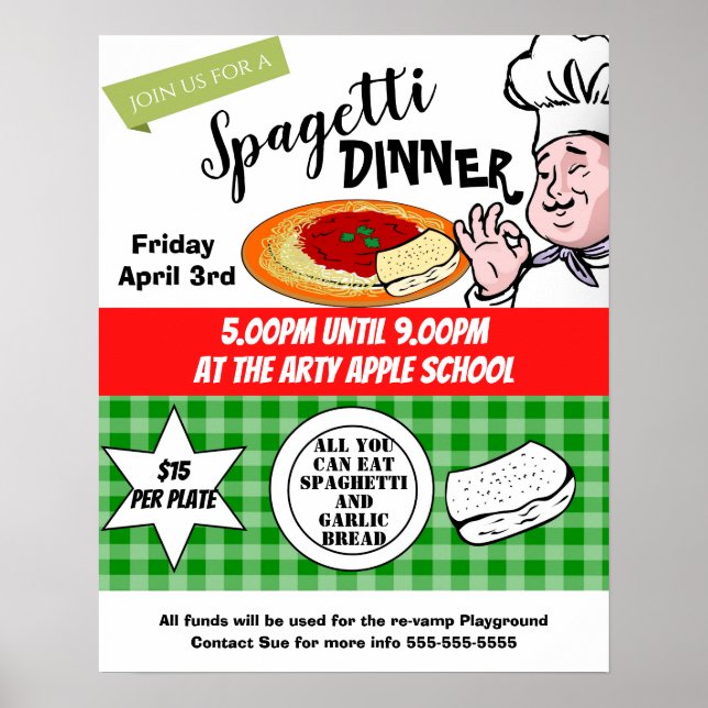 spaghetti dinner, Italian food school fundraiser Poster (Front)