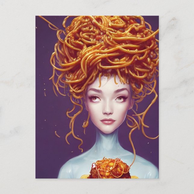 Spaghetti Hair Woman Postcard (Front)