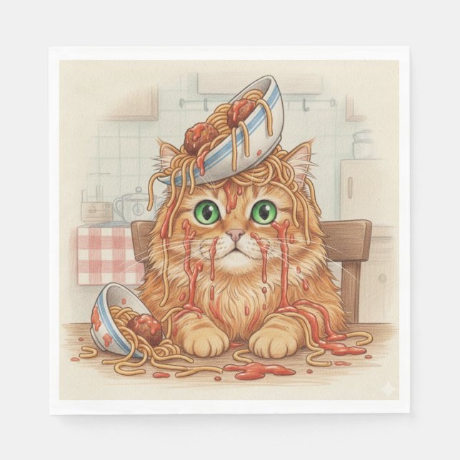 Spaghetti Kitty, Orange, Napkins (Front)