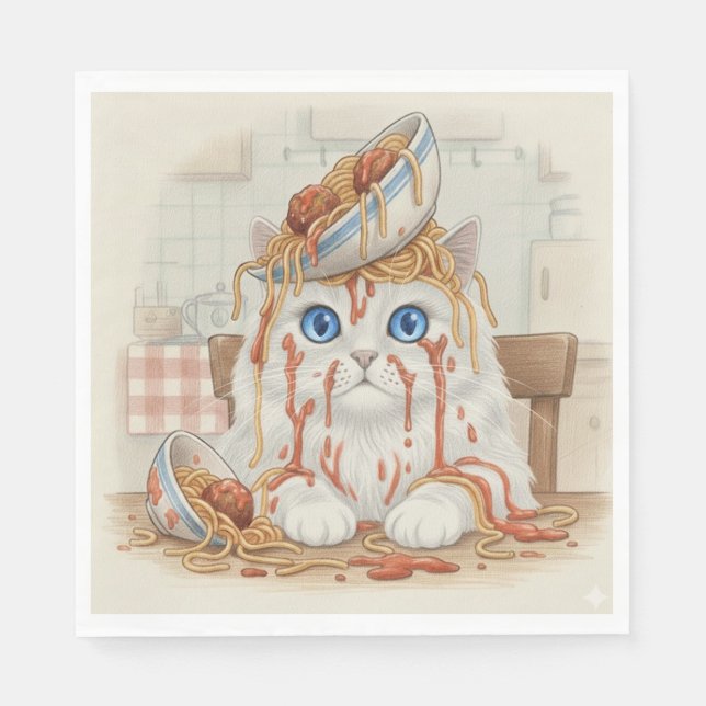 Spaghetti Kitty, White, Napkins (Front)