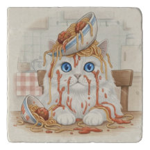 Spaghetti Kitty, White, Trivet