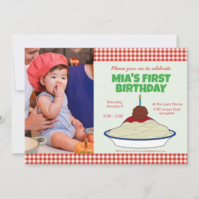 Spaghetti & Meatballs 1st Birthday Invitation (Front)