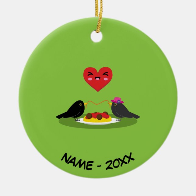 Spaghetti Meatballs Romantic Date | Add Your Name Ceramic Tree Decoration (Front)