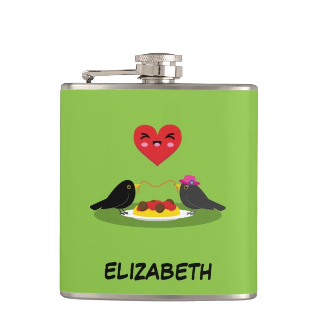 Spaghetti Meatballs Romantic Date | Add Your Name Hip Flask (Front)