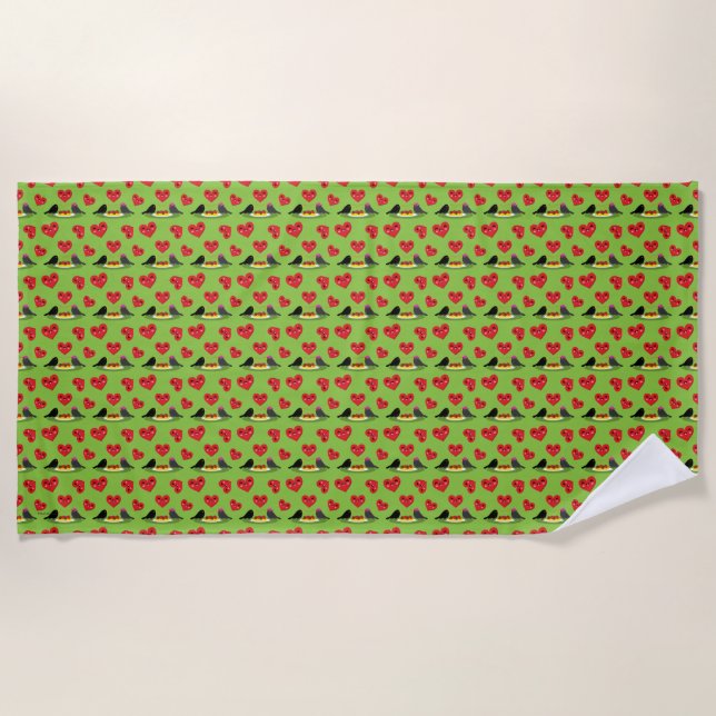 Spaghetti Meatballs Romantic Date Pattern Beach Towel (Front)