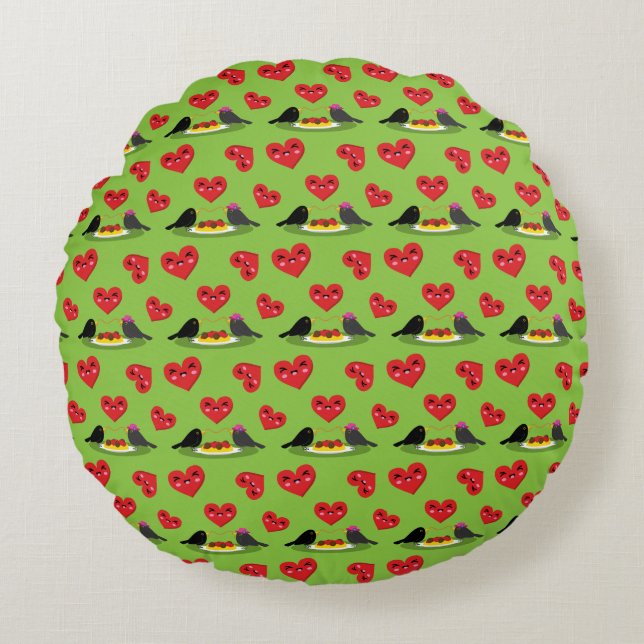 Spaghetti Meatballs Romantic Date Pattern Round Cushion (Front)