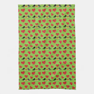 Spaghetti Meatballs Romantic Date Pattern Tea Towel