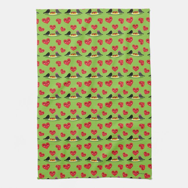 Spaghetti Meatballs Romantic Date Pattern Tea Towel (Vertical)