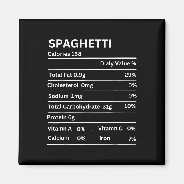 Spaghetti Nutrition Facts Funny Thanksgiving Nutri Magnet (Front)