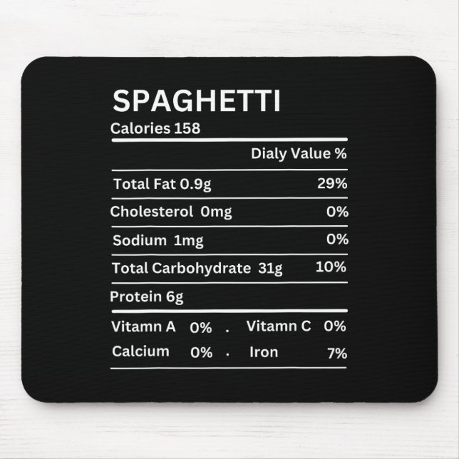 Spaghetti Nutrition Facts Funny Thanksgiving Nutri Mouse Pad (Front)
