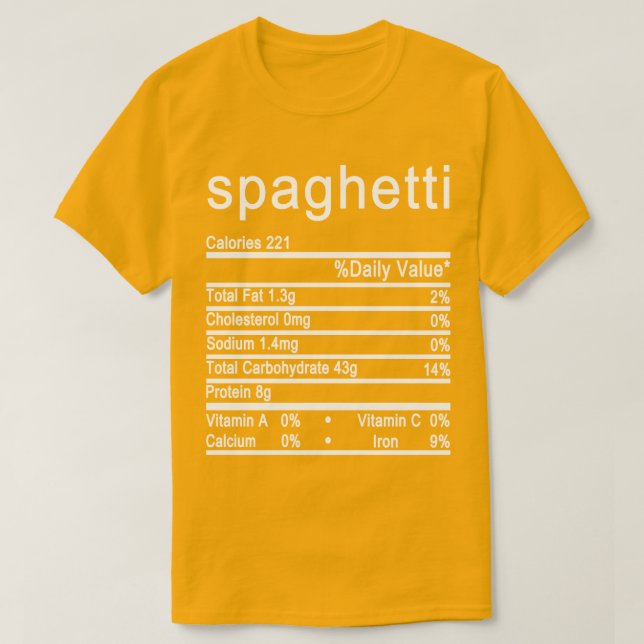spaghetti Nutrition Facts label T-Shirt (Design Front)