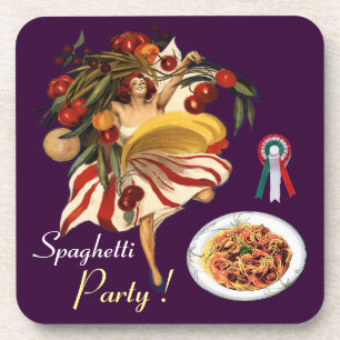 SPAGHETTI PARTY DANCE,ITALIAN KITCHEN AND TOMATOES COASTER