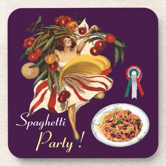 SPAGHETTI PARTY DANCE,ITALIAN KITCHEN AND TOMATOES COASTER (Front)