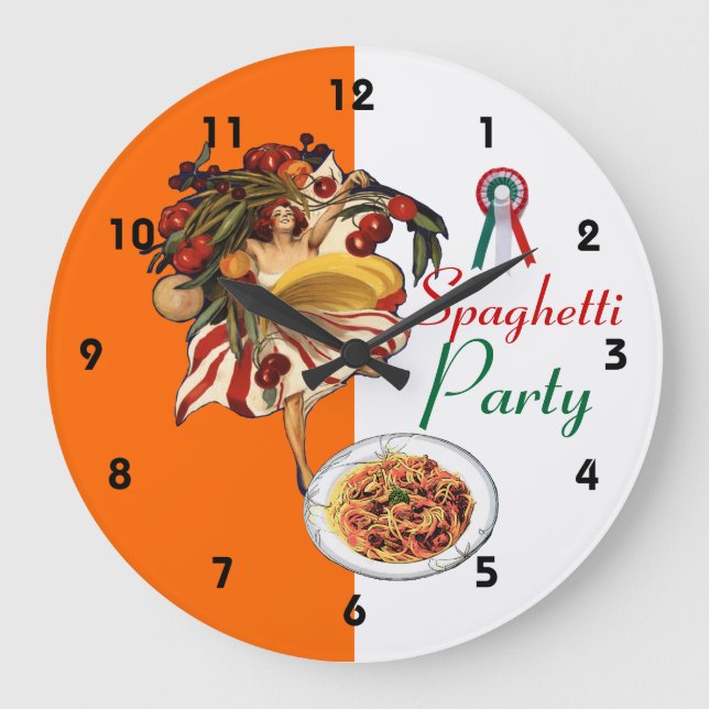 SPAGHETTI PARTY DANCE,ITALIAN KITCHEN AND TOMATOES LARGE CLOCK (Front)