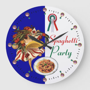 SPAGHETTI PARTY DANCE,ITALIAN KITCHEN AND TOMATOES LARGE CLOCK