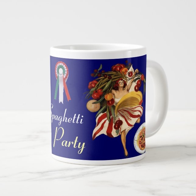 SPAGHETTI PARTY DANCE,ITALIAN KITCHEN AND TOMATOES LARGE COFFEE MUG (Front Right)