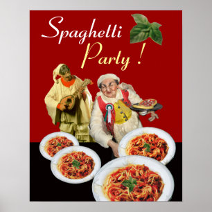 SPAGHETTI PARTY,Italian Kitchen,Chef,Pulcinella Poster