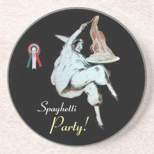 SPAGHETTI PARTY, ITALIAN KITCHEN ,red black white Coaster