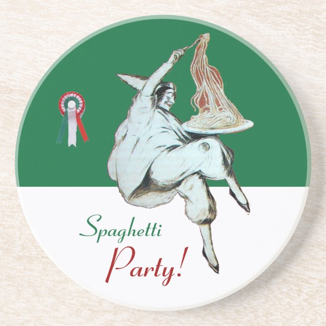 SPAGHETTI PARTY, ITALIAN KITCHEN ,red green white Coaster (Front)