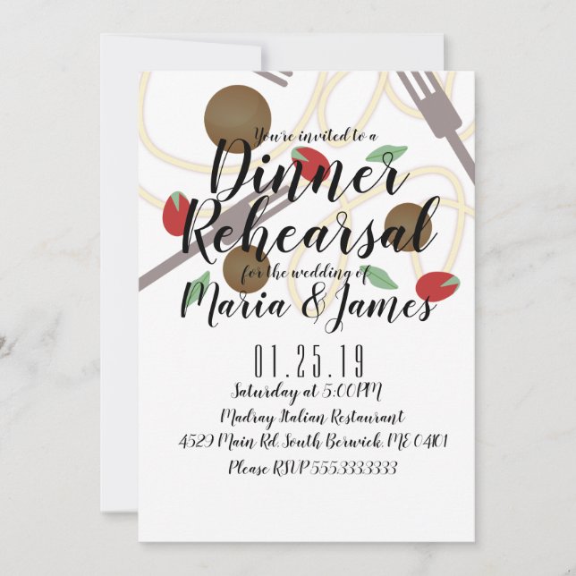 Spaghetti Pasta Italian Dinner Utensils Meatballs Announcement (Front)